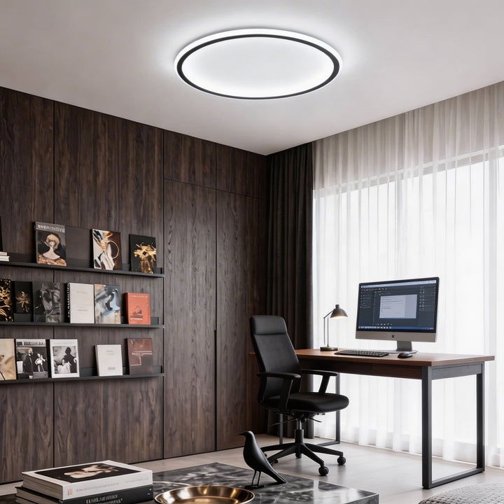 Modern LED Flush Mount Ceiling Light Metal Frame Acrylic Shade Dimmable Remote Control 28W 1960LM