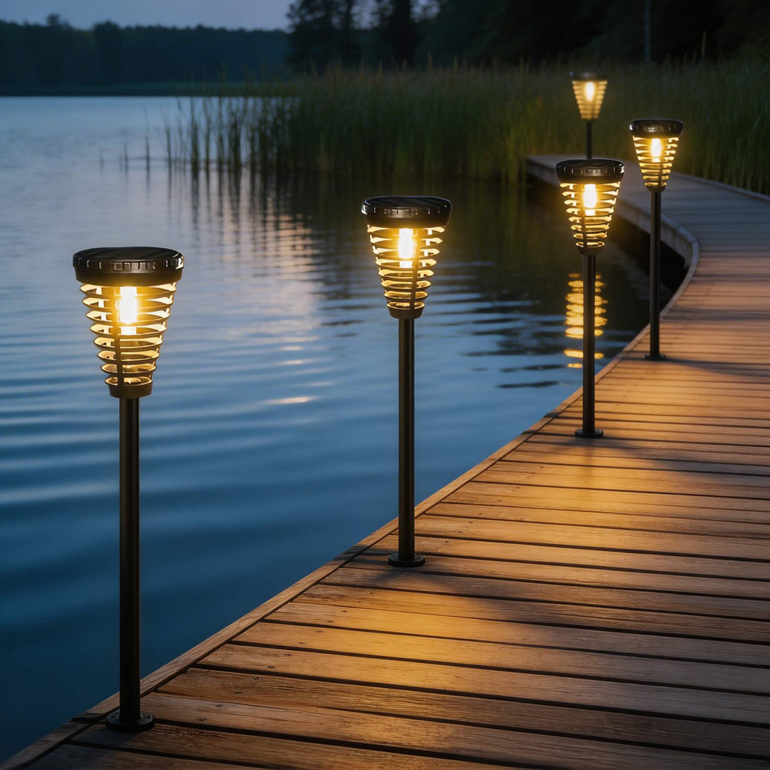 Modern Solar Garden Lights Outdoor Pathway LED Open Cone Design Waterproof ABS Intelligent Control