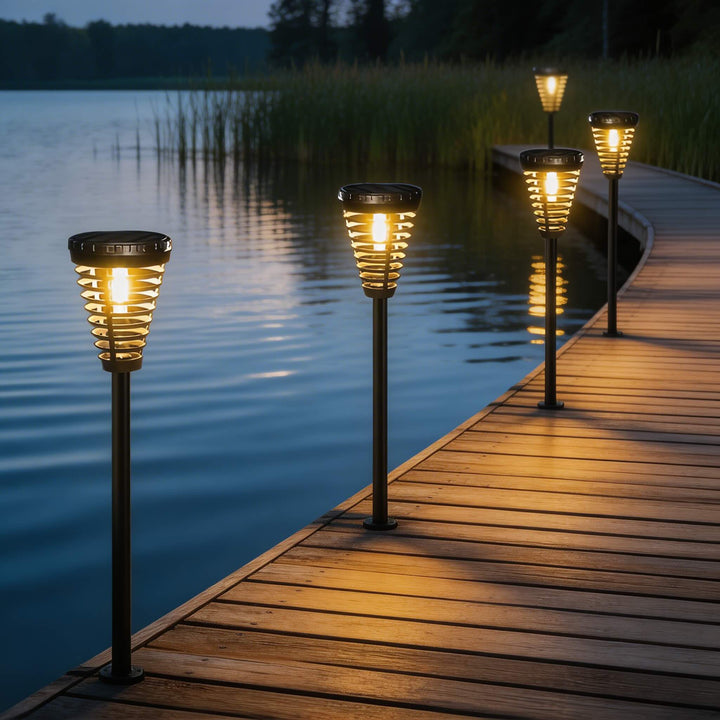 Modern Solar Garden Lights Outdoor Pathway LED Open Cone Design Waterproof ABS Intelligent Control