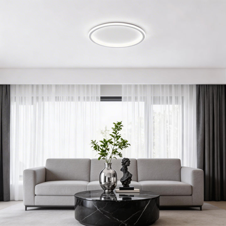 Modern LED Flush Mount Ceiling Light Metal Frame Acrylic Shade Dimmable Remote Control 28W 1960LM