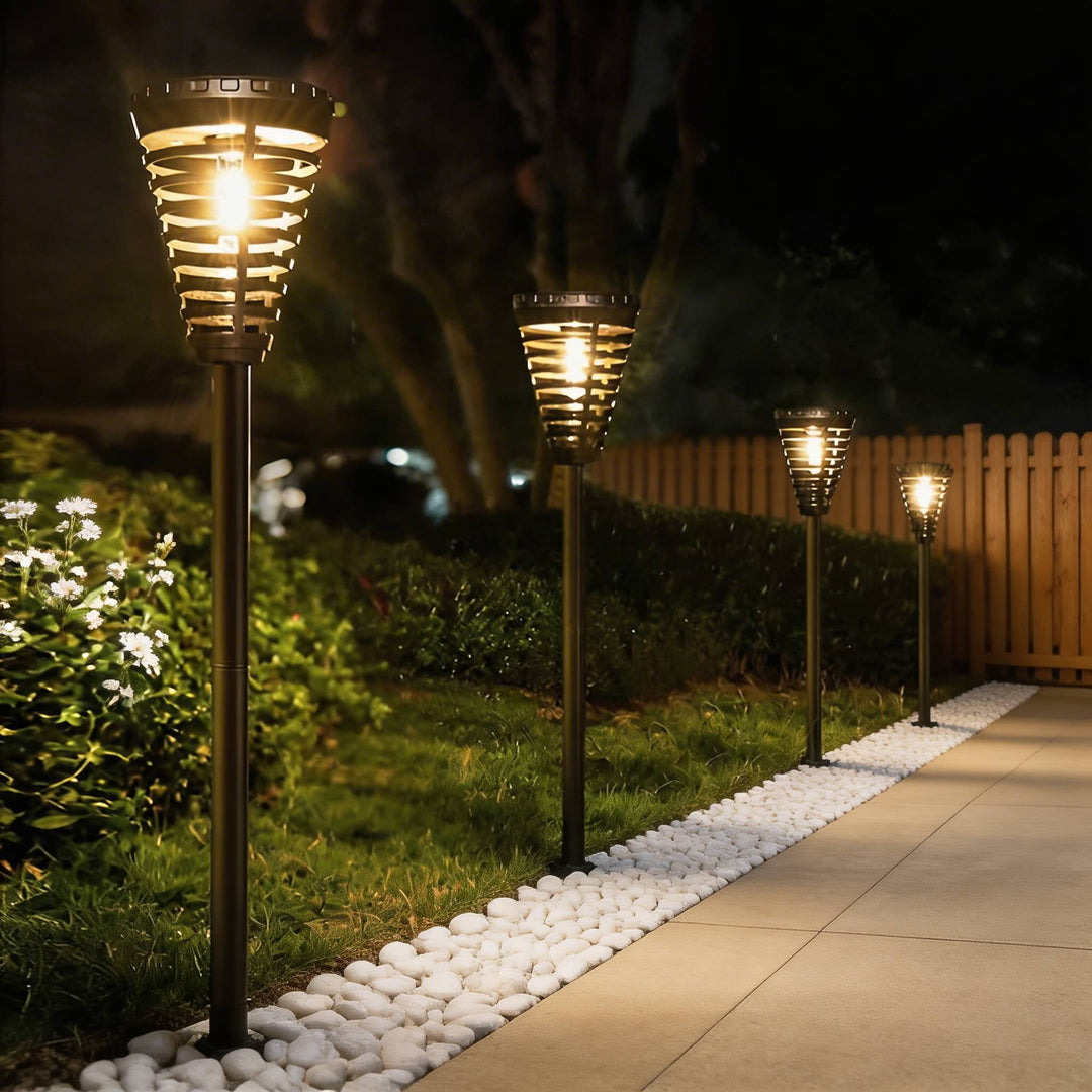 Modern Solar Garden Lights Outdoor Pathway LED Open Cone Design Waterproof ABS Intelligent Control