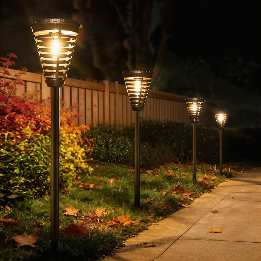 Modern Solar Garden Lights Outdoor Pathway LED Open Cone Design Waterproof ABS Intelligent Control