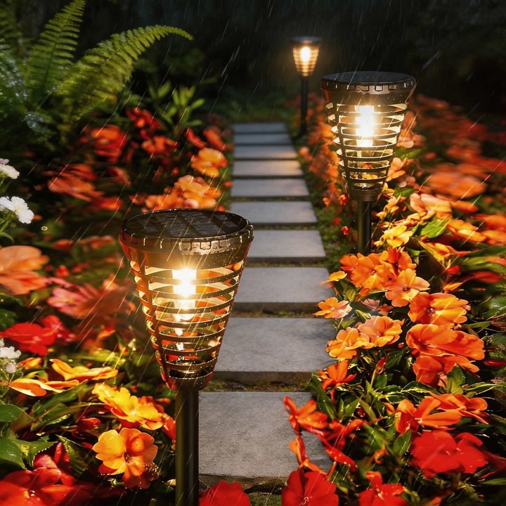 Modern Solar Garden Lights Outdoor Pathway LED Open Cone Design Waterproof ABS Intelligent Control