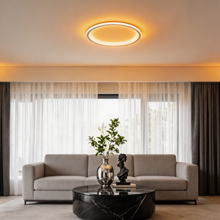 Modern LED Flush Mount Ceiling Light Metal Frame Acrylic Shade Dimmable Remote Control 28W 1960LM