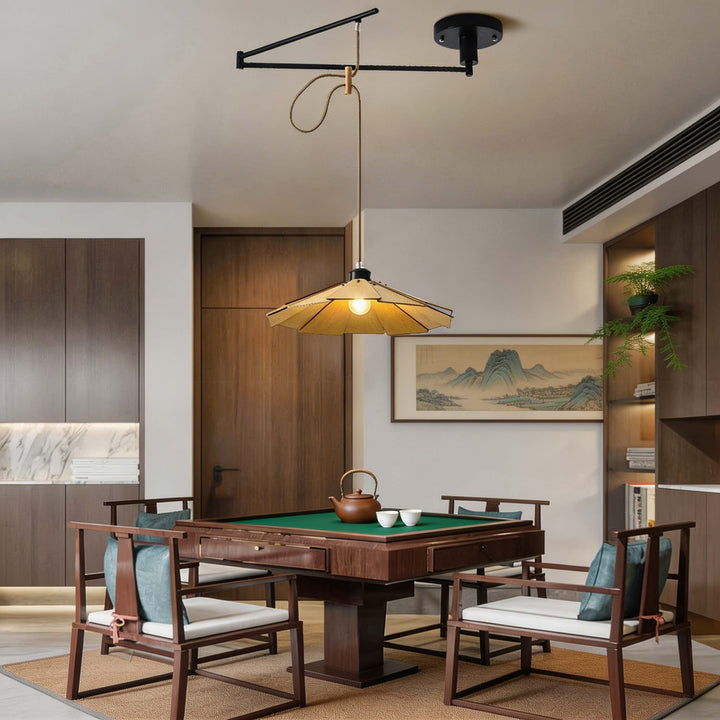 Japanese Wood Lantern Adjustable Hanging Pendant Light