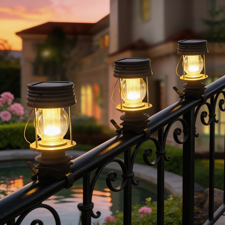 Modern Solar Powered Outdoor Lantern with Waterproof ABS Plastic and Built-in Light Sensor for Garden and Patio
