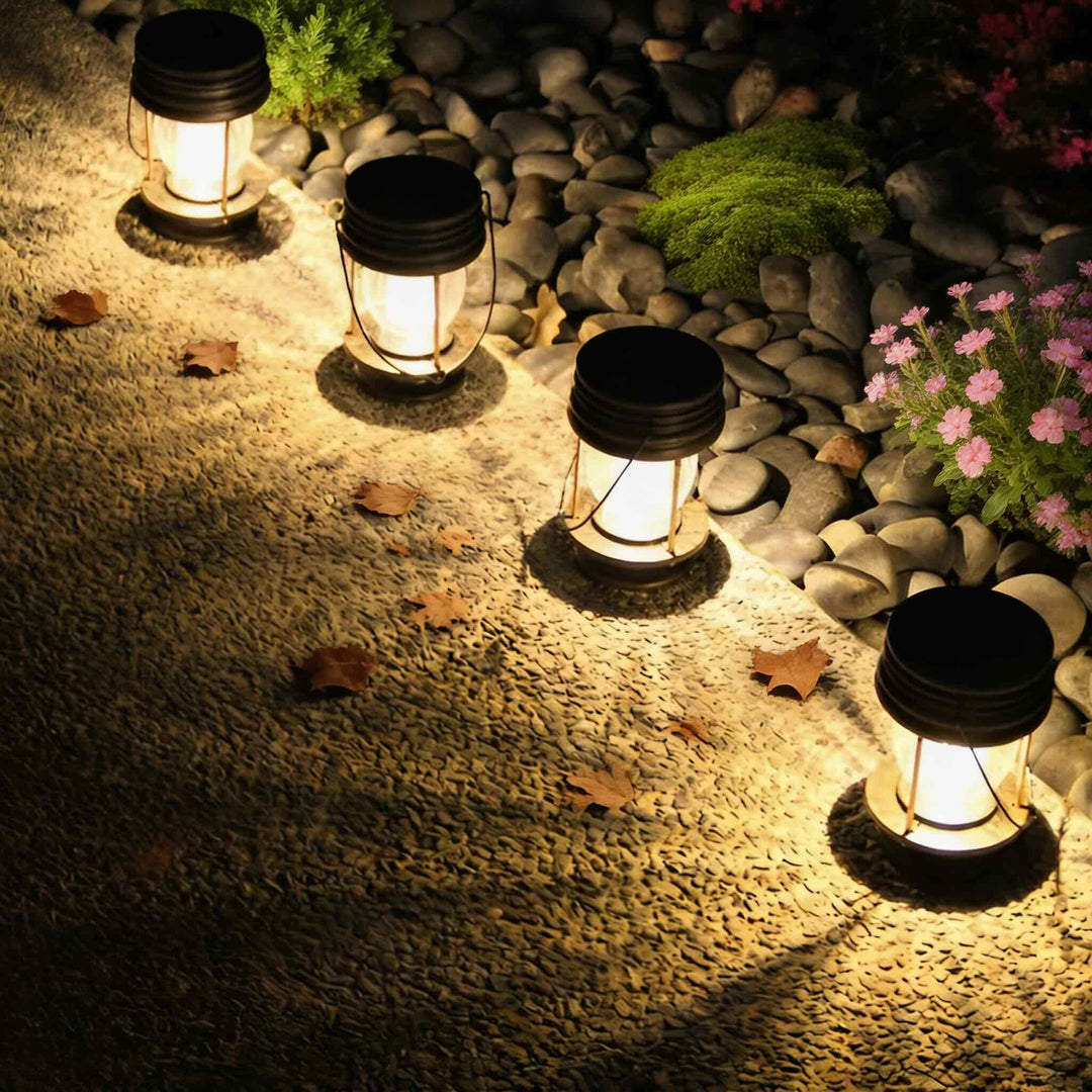 Modern Solar Powered Outdoor Lantern with Waterproof ABS Plastic and Built-in Light Sensor for Garden and Patio