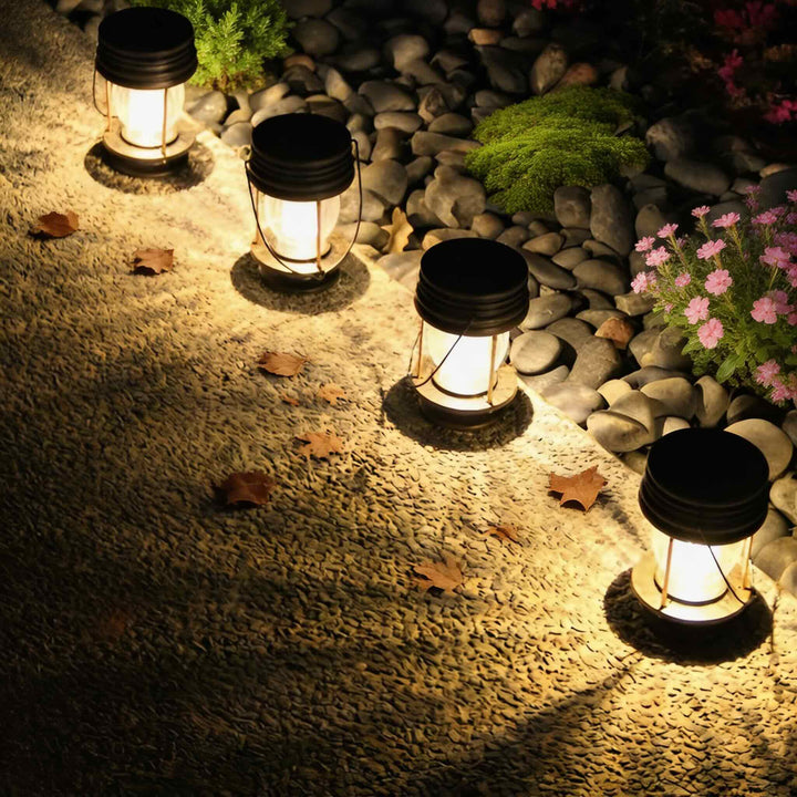 Modern Solar Powered Outdoor Lantern with Waterproof ABS Plastic and Built-in Light Sensor for Garden and Patio