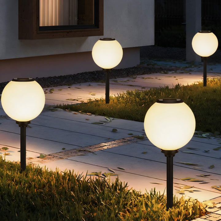 Modern Solar Pathway Light Adjustable Brightness Waterproof Aluminum LED Round Ball Design