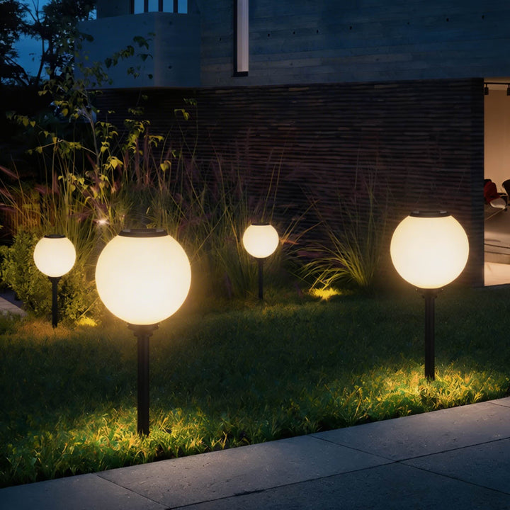 Modern Solar Pathway Light Adjustable Brightness Waterproof Aluminum LED Round Ball Design