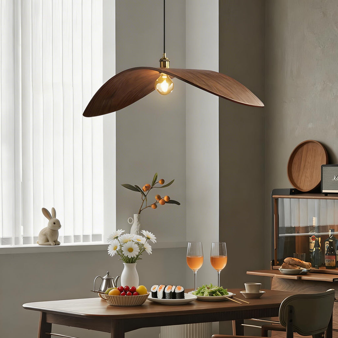Wabi Sabi Curved Wood Hanging Ceiling Pendant Light