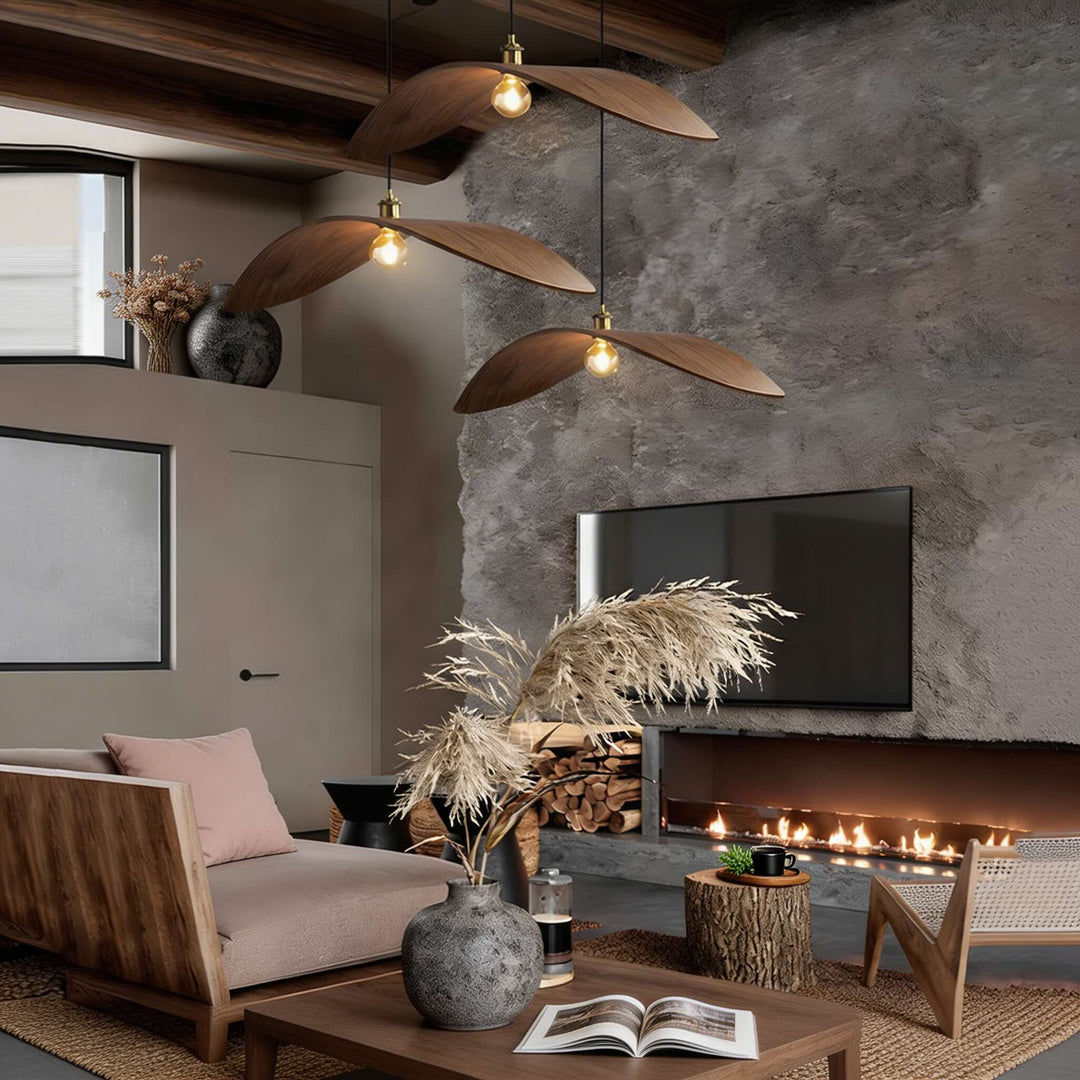 Wabi Sabi Curved Wood Hanging Ceiling Pendant Light