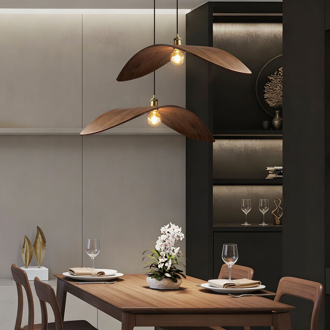 Wabi Sabi Curved Wood Hanging Ceiling Pendant Light