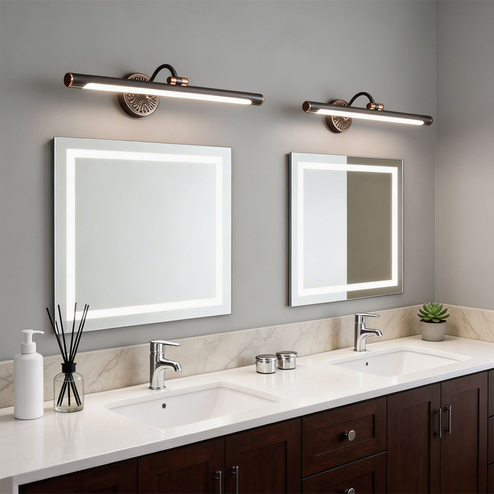 Modern LED Vanity Light Bar Wall Mounted Copper and Acrylic Shade Adjustable 240° Neutral Light for Bathroom Lighting
