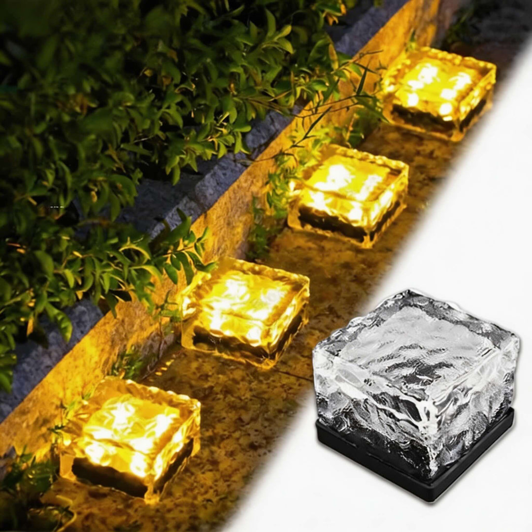 Solar Garden Lights Square Glass Outdoor Pathway Lamp Waterproof ABS Base LED Lighting