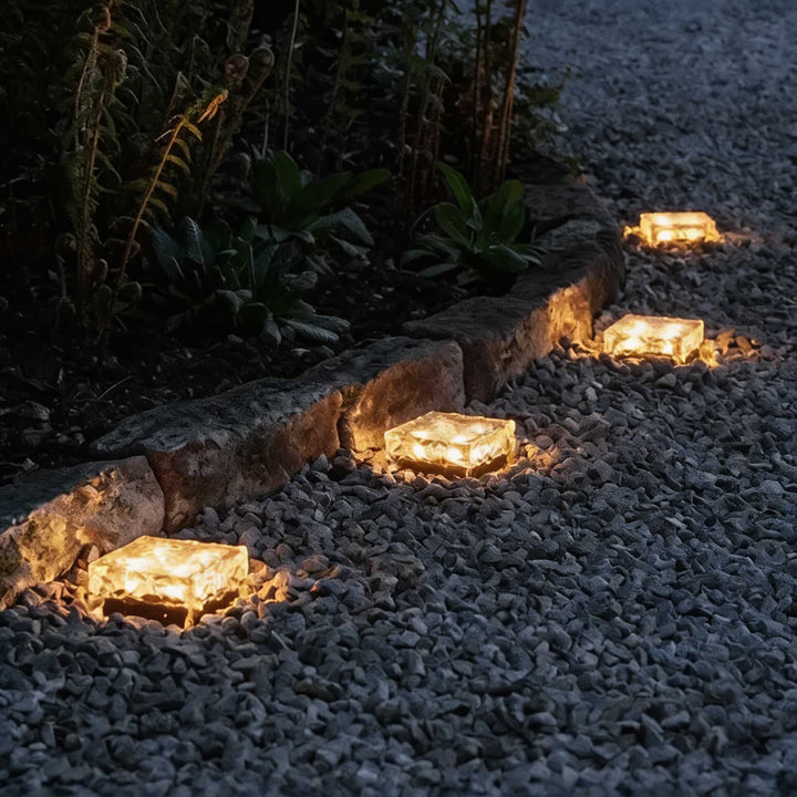 Solar Garden Lights Square Glass Outdoor Pathway Lamp Waterproof ABS Base LED Lighting