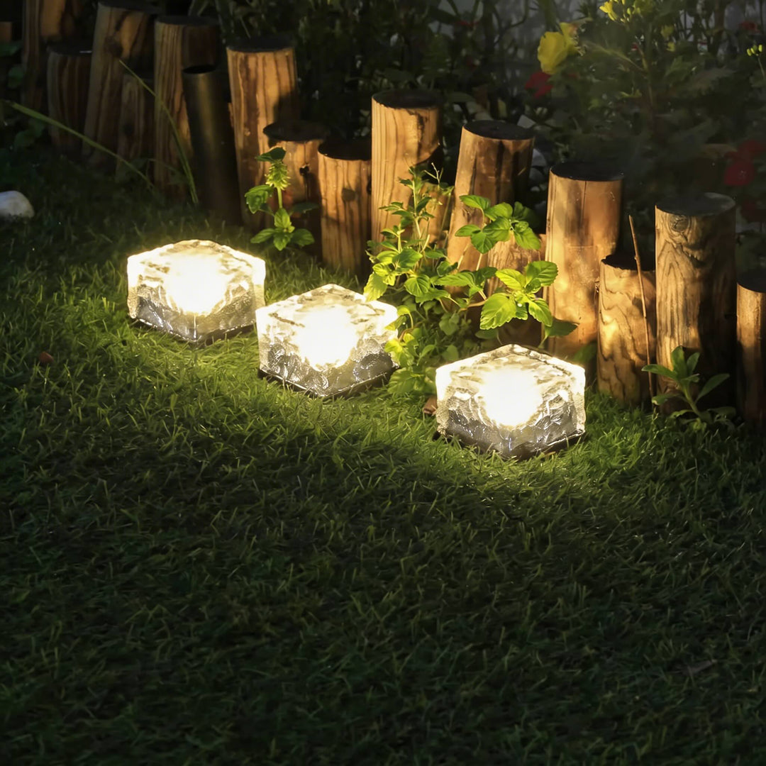 Solar Garden Lights Square Glass Outdoor Pathway Lamp Waterproof ABS Base LED Lighting
