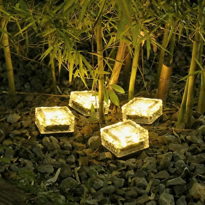 Solar Garden Lights Square Glass Outdoor Pathway Lamp Waterproof ABS Base LED Lighting