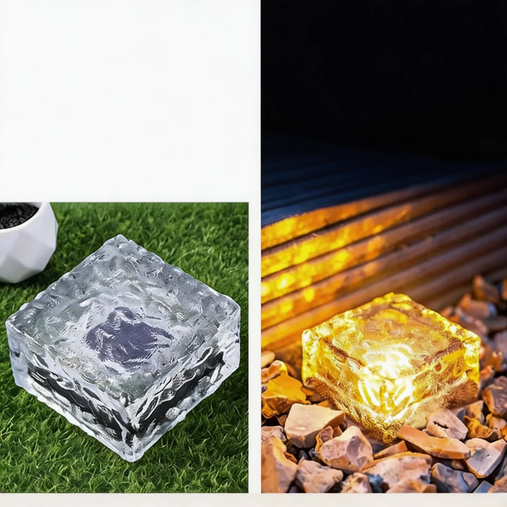 Solar Garden Lights Square Glass Outdoor Pathway Lamp Waterproof ABS Base LED Lighting