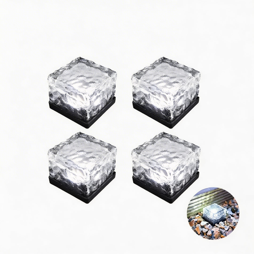 Solar Garden Lights Square Glass Outdoor Pathway Lamp Waterproof ABS Base LED Lighting