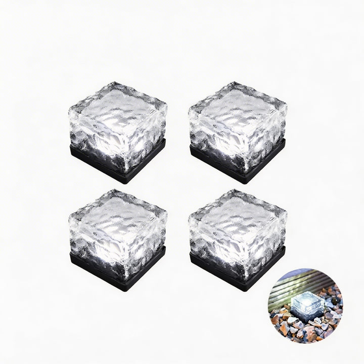 Solar Garden Lights Square Glass Outdoor Pathway Lamp Waterproof ABS Base LED Lighting
