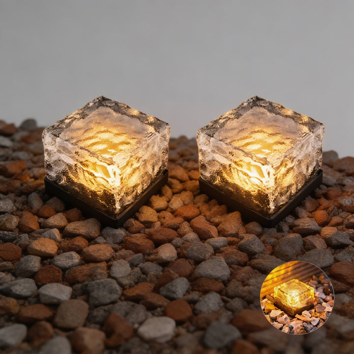 Solar Garden Lights Square Glass Outdoor Pathway Lamp Waterproof ABS Base LED Lighting