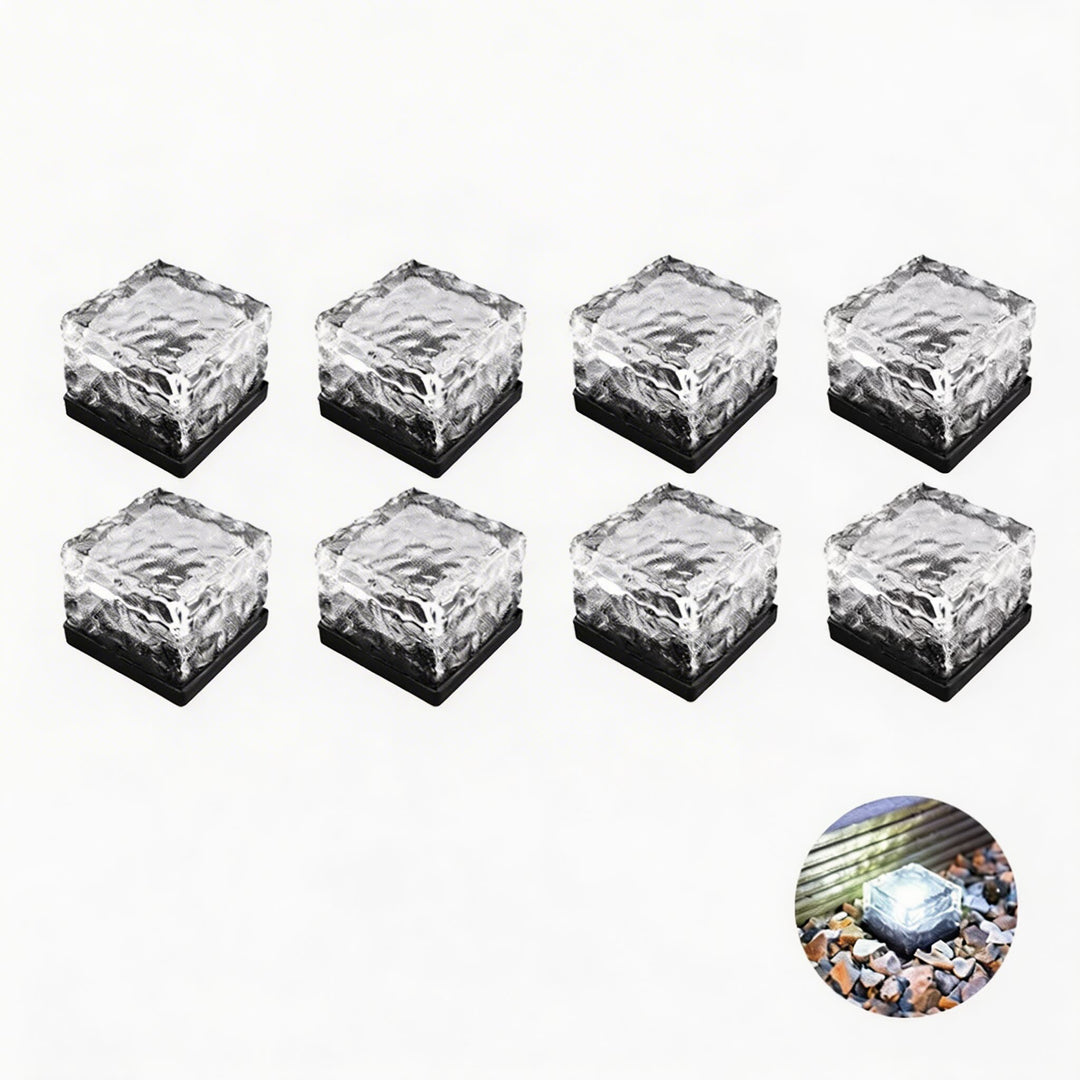 Solar Garden Lights Square Glass Outdoor Pathway Lamp Waterproof ABS Base LED Lighting
