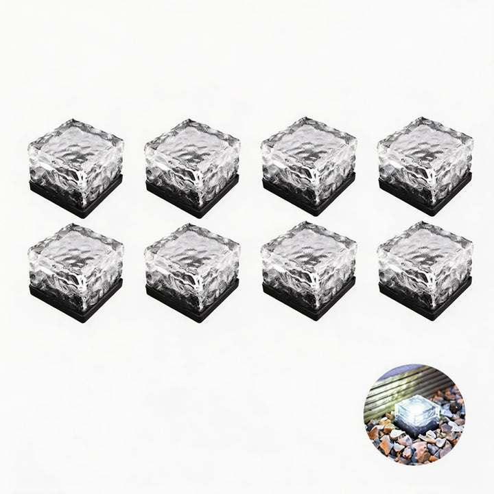 Solar Garden Lights Square Glass Outdoor Pathway Lamp Waterproof ABS Base LED Lighting