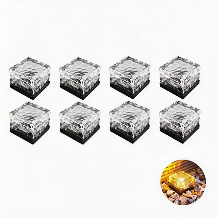 Solar Garden Lights Square Glass Outdoor Pathway Lamp Waterproof ABS Base LED Lighting