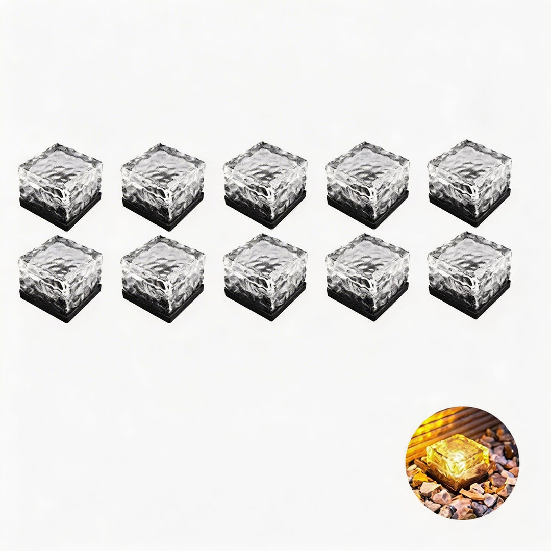Solar Garden Lights Square Glass Outdoor Pathway Lamp Waterproof ABS Base LED Lighting
