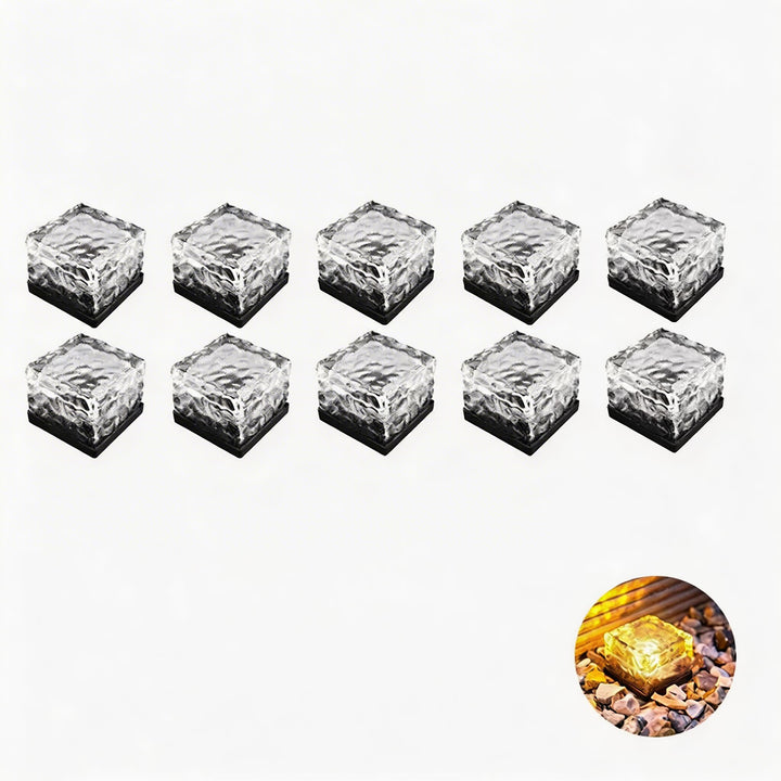 Solar Garden Lights Square Glass Outdoor Pathway Lamp Waterproof ABS Base LED Lighting