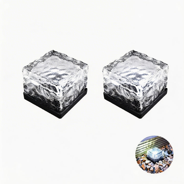 Solar Garden Lights Square Glass Outdoor Pathway Lamp Waterproof ABS Base LED Lighting