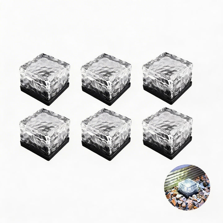 Solar Garden Lights Square Glass Outdoor Pathway Lamp Waterproof ABS Base LED Lighting
