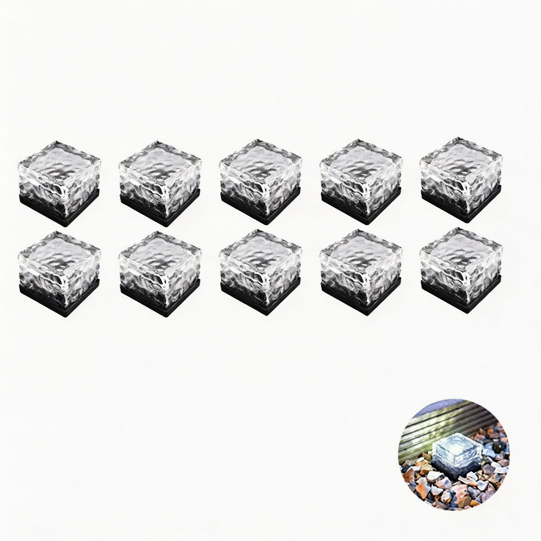 Solar Garden Lights Square Glass Outdoor Pathway Lamp Waterproof ABS Base LED Lighting