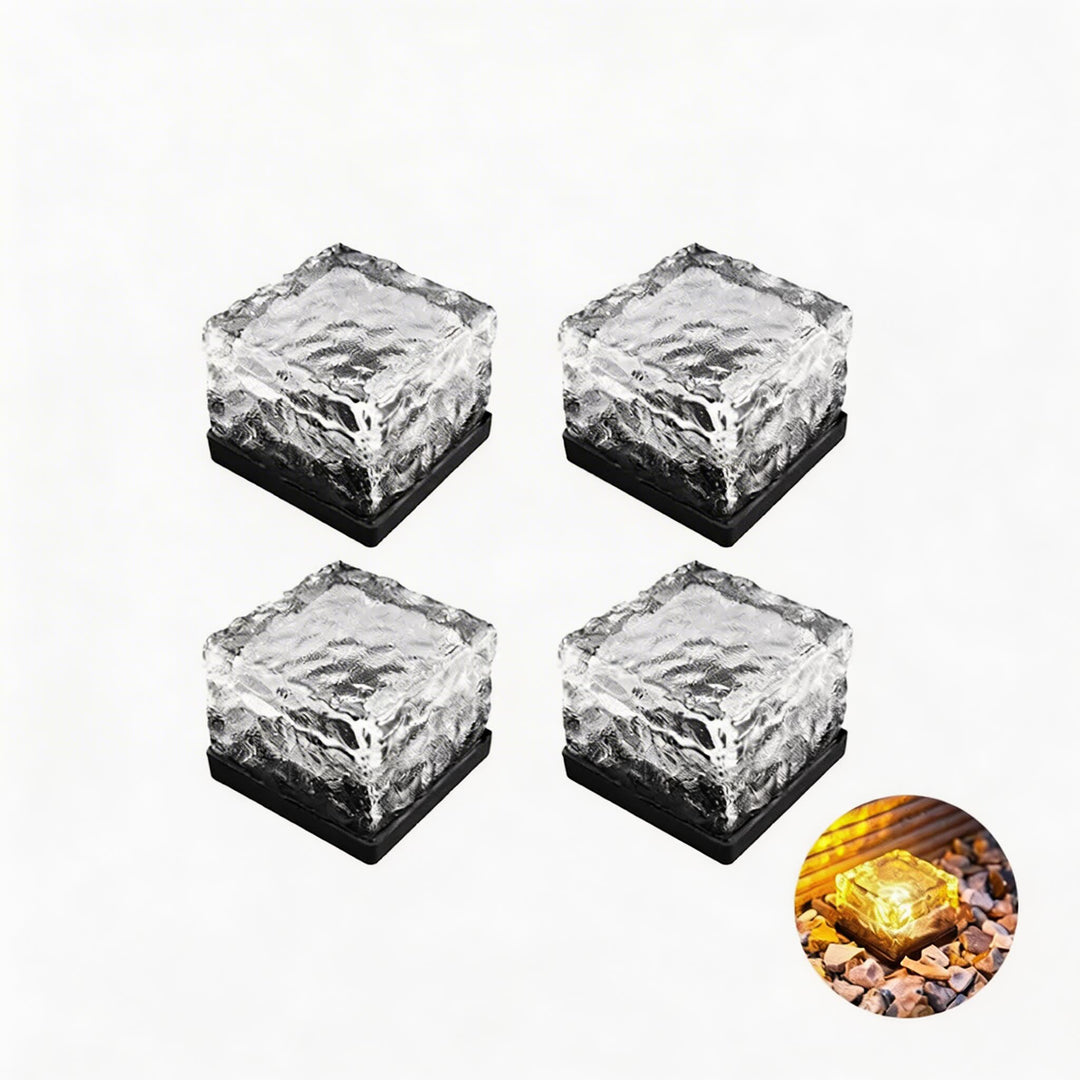 Solar Garden Lights Square Glass Outdoor Pathway Lamp Waterproof ABS Base LED Lighting