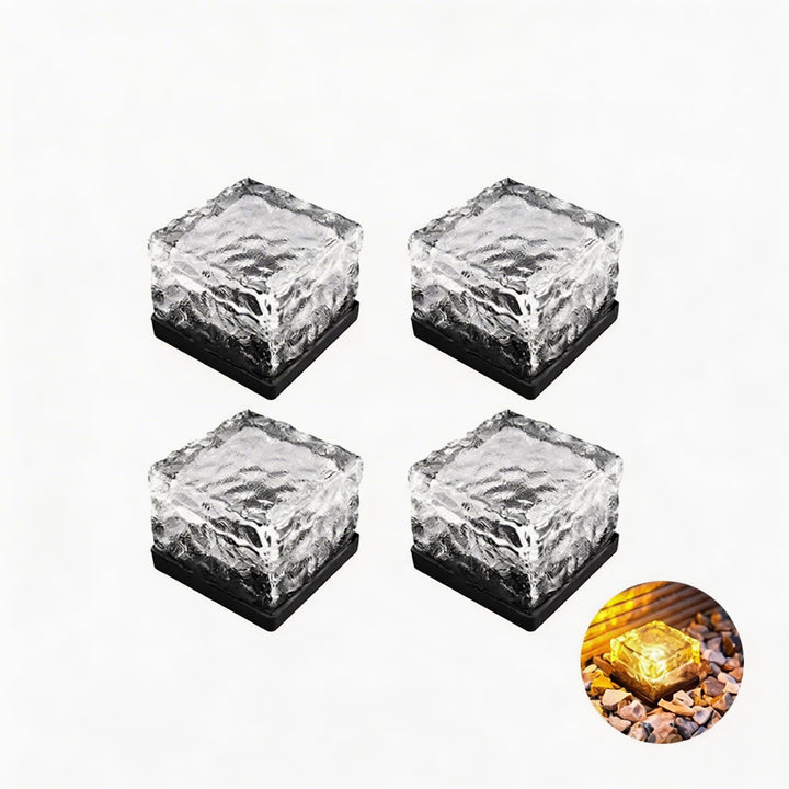 Solar Garden Lights Square Glass Outdoor Pathway Lamp Waterproof ABS Base LED Lighting