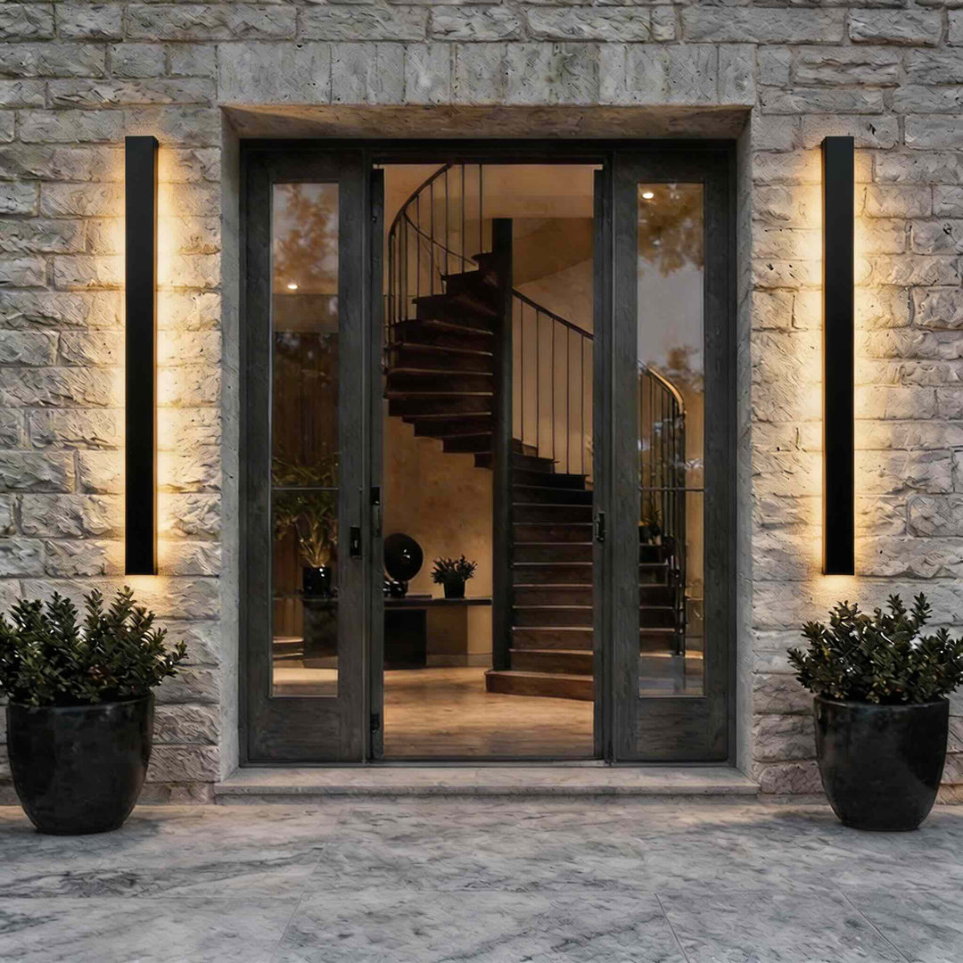 Black Modern Outdoor Wall Light Linear Design Wall Mounted Iron LED Dimmable Waterproof for Porch