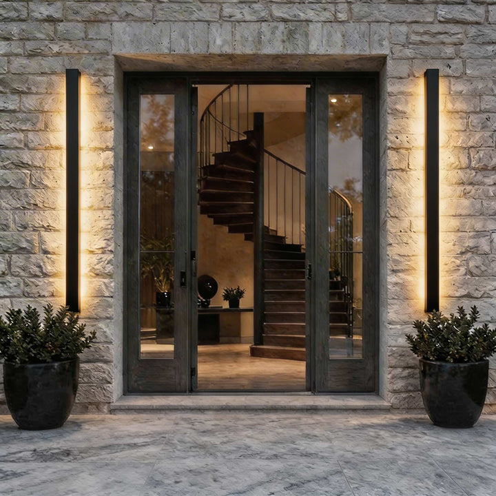 Black Modern Outdoor Wall Light Linear Design Wall Mounted Iron LED Dimmable Waterproof for Porch