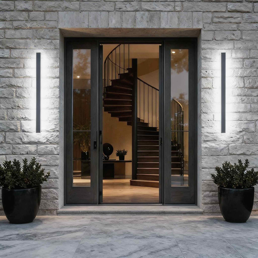 Black Modern Outdoor Wall Light Linear Design Wall Mounted Iron LED Dimmable Waterproof for Porch