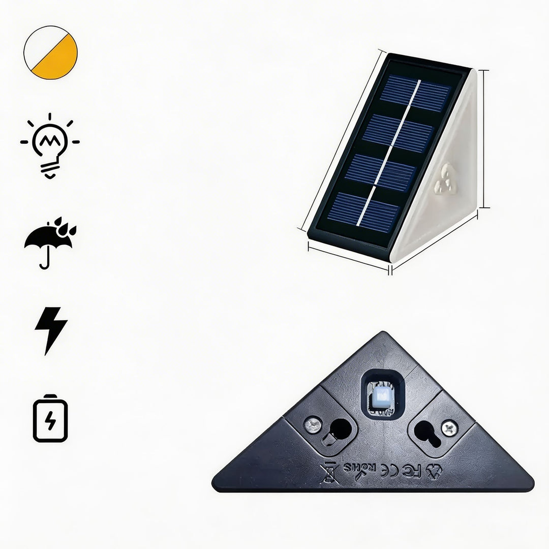 Solar Step Lights Outdoor IP67 Waterproof Adjustable Energy Saving Automatic Sensor for Exterior Steps