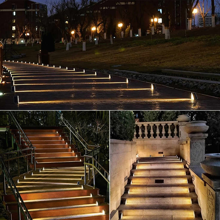 Solar Step Lights Outdoor IP67 Waterproof Adjustable Energy Saving Automatic Sensor for Exterior Steps