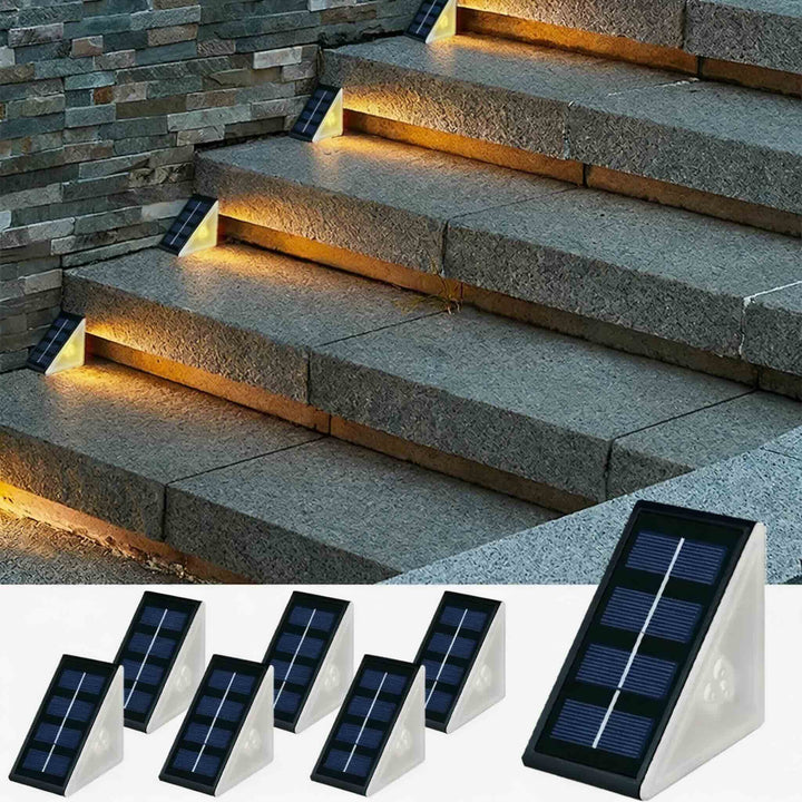 Solar Step Lights Outdoor IP67 Waterproof Adjustable Energy Saving Automatic Sensor for Exterior Steps