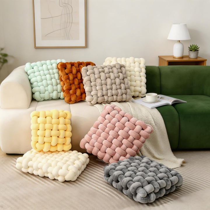 Modern Square Throw Pillow Hand-Woven Plush Fabric Decorative Couch Cushion for Living Room