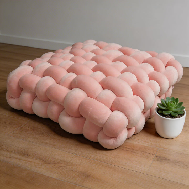 Modern Square Throw Pillow Hand-Woven Plush Fabric Decorative Couch Cushion for Living Room
