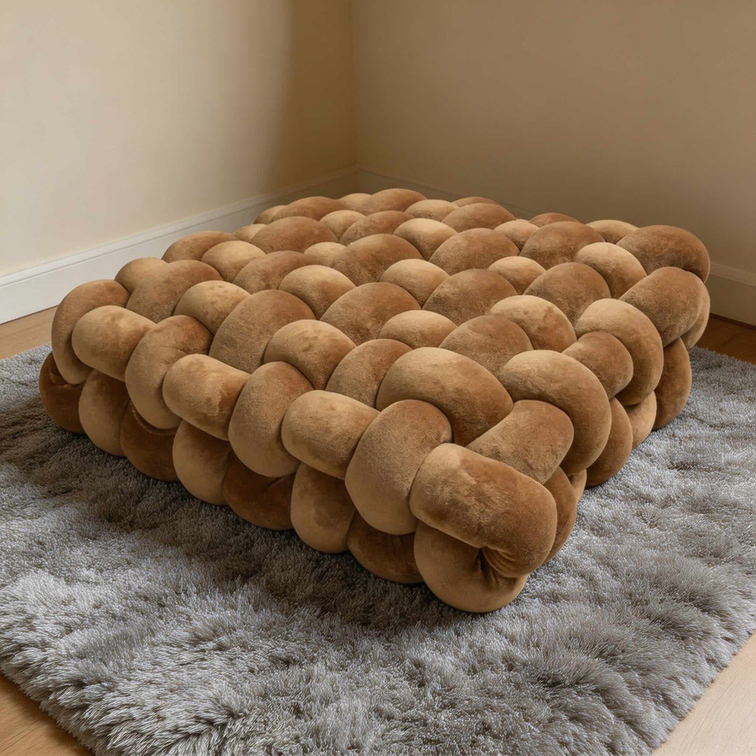 Modern Square Throw Pillow Hand-Woven Plush Fabric Decorative Couch Cushion for Living Room