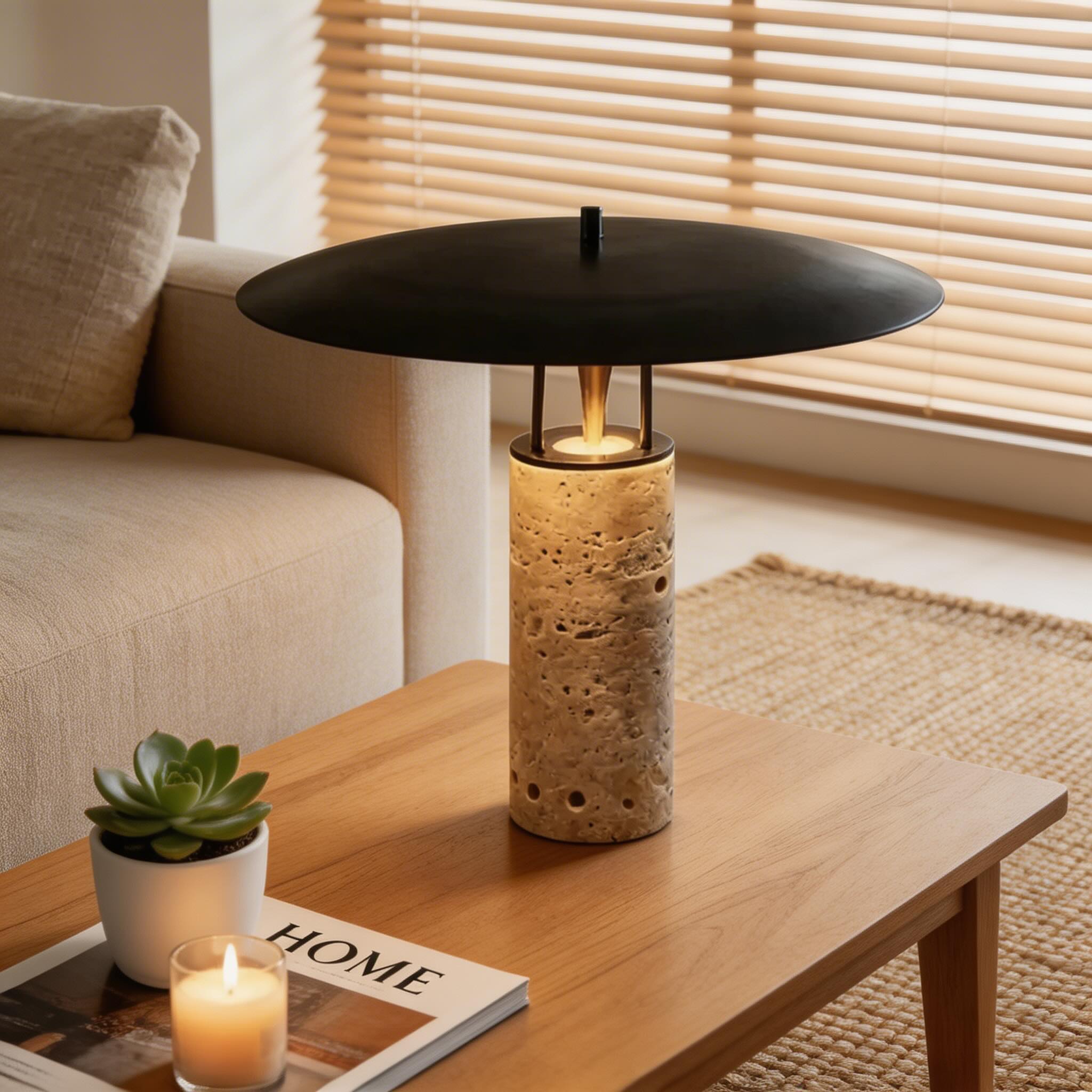 Nordic postmodern travertine table lamp on a bedside table