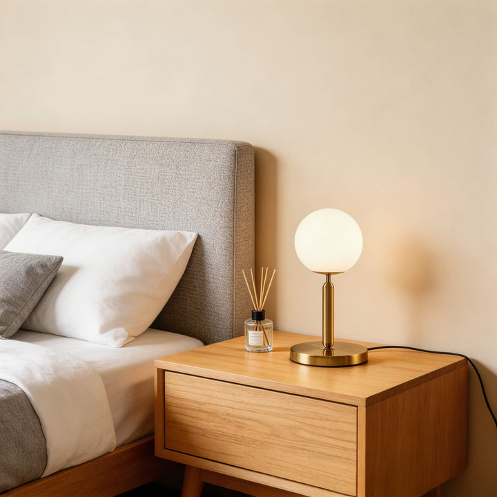 Nordic Modern Table Lamp LED Glass Ball Bedside Light E26 for Bedroom Decor