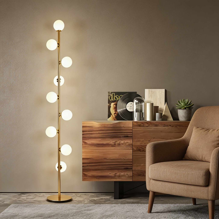 Modern Floor Lamp with 9 Glass Balls for Living Room Lighting, LED Adjustable Standing Lamp