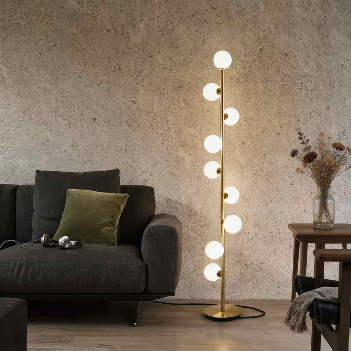 Modern Floor Lamp with 9 Glass Balls for Living Room Lighting, LED Adjustable Standing Lamp