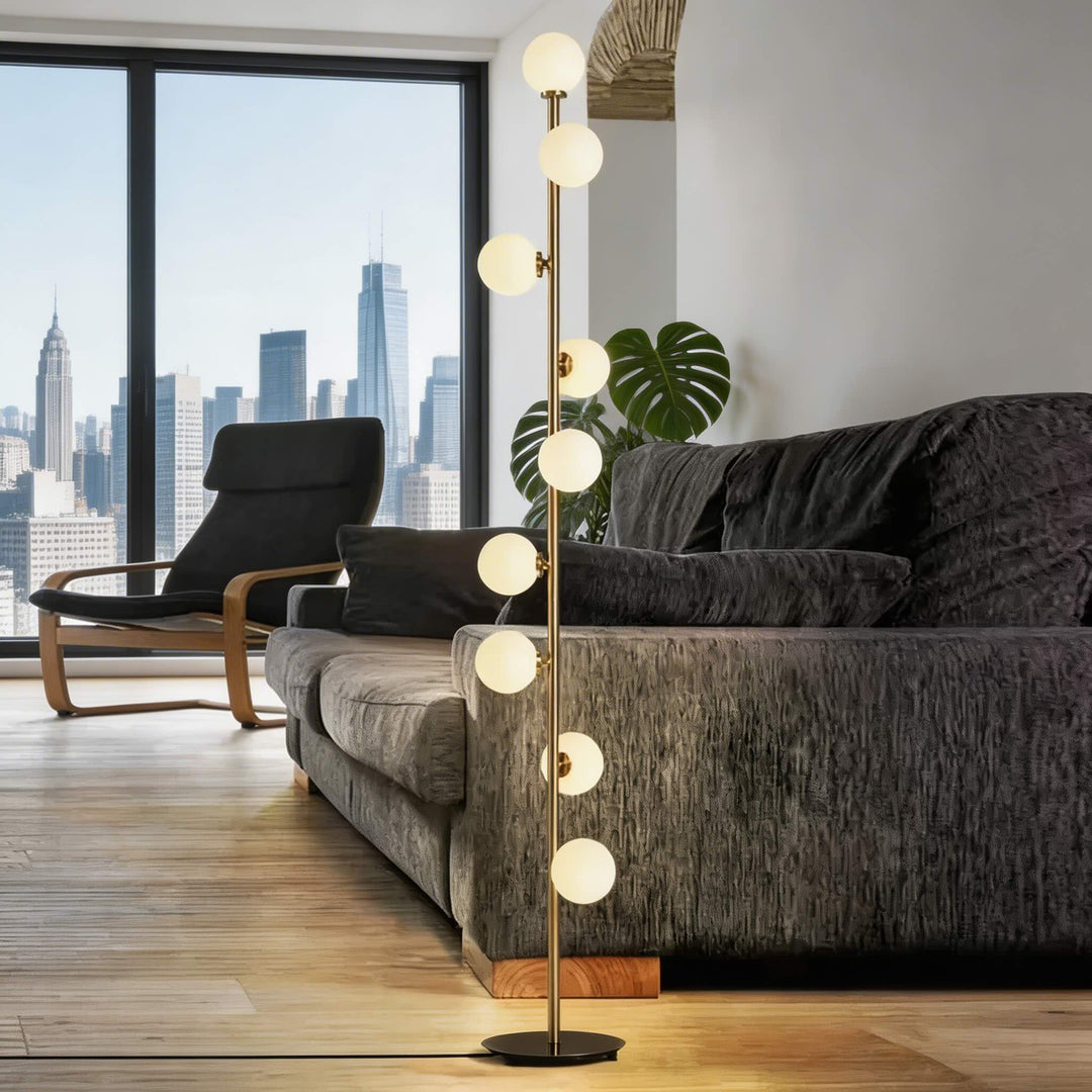 Modern Floor Lamp with 9 Glass Balls for Living Room Lighting, LED Adjustable Standing Lamp